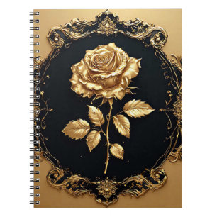Golden Rose Artwork with Ornate Decorative Element Notebook