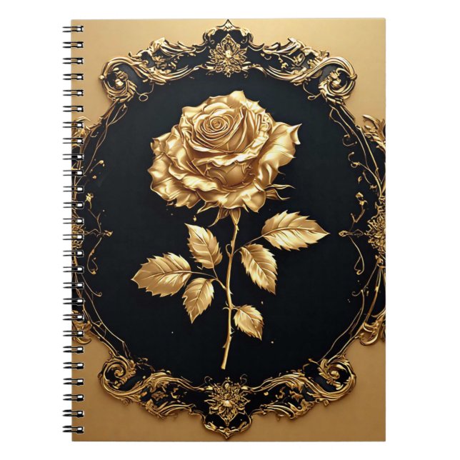 Golden Rose Artwork with Ornate Decorative Element Notebook (Front)