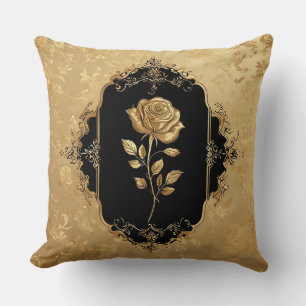 Golden Rose Artwork with Ornate Decorative Element Throw Pillow