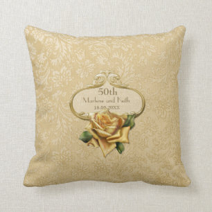 Golden Rose Damask 50th Wedding Anniversary Pillow