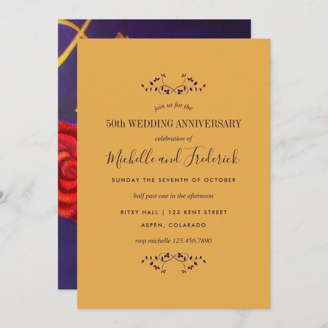Golden Rose Gift 50th Wedding Anniversary invite (Front/Back)