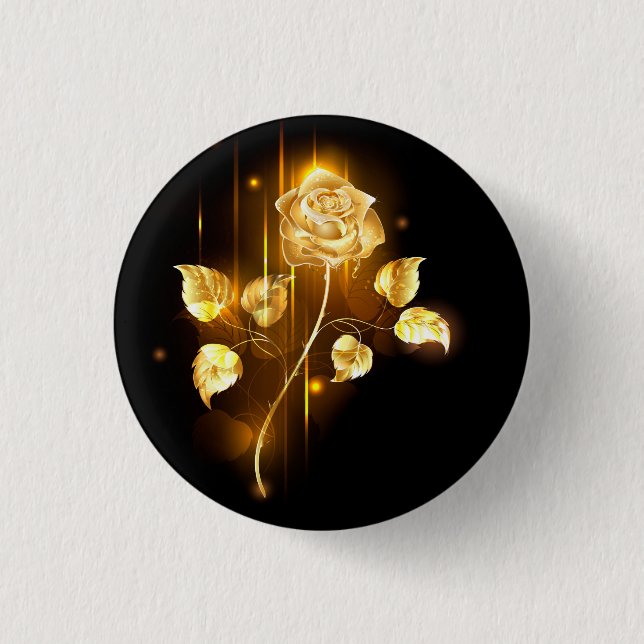 Golden rose ( gold rose ) 1 inch round button (Front)