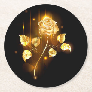 Golden rose ( gold rose ) round paper coaster