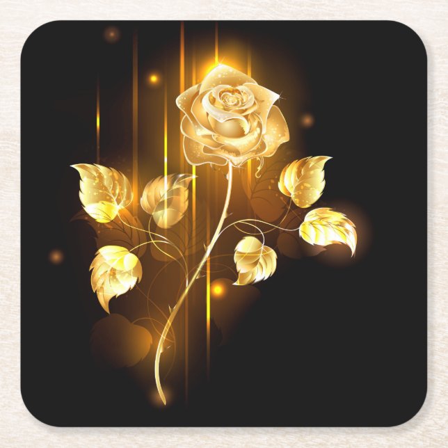 Golden rose ( gold rose ) square paper coaster (Front)