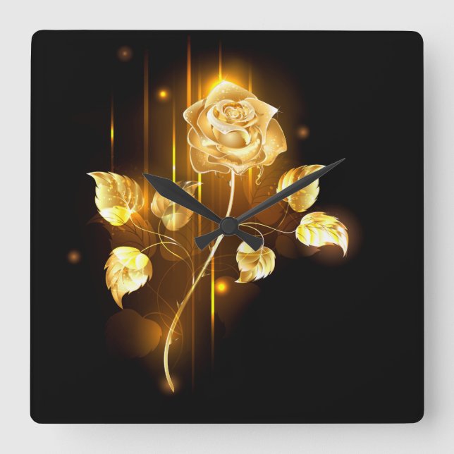 Golden rose ( gold rose ) square wall clock (Front)