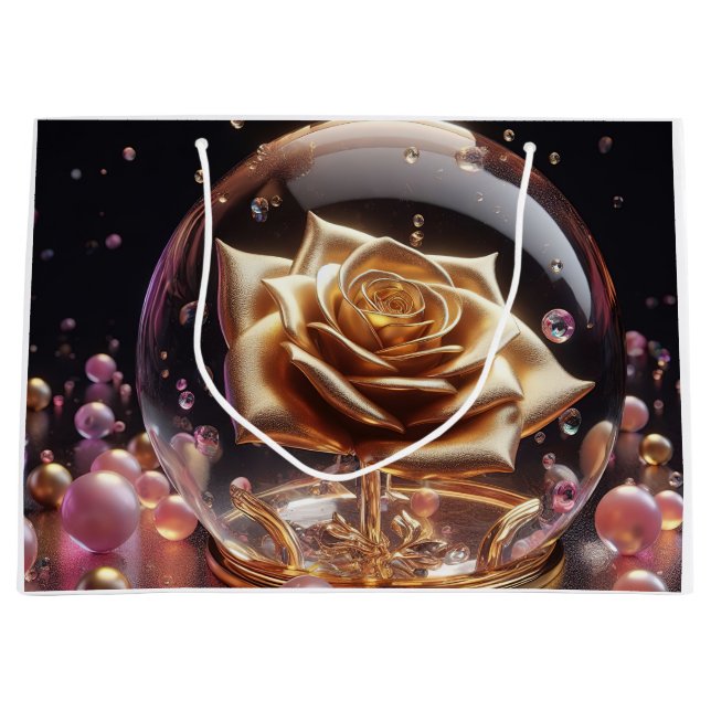 Golden rose in a globe large gift bag (Front)