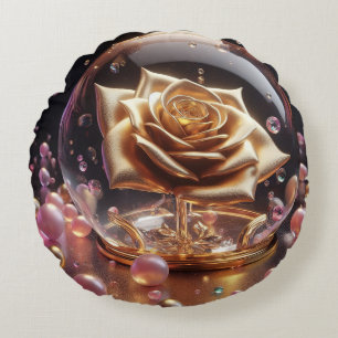 Golden rose in a globe round pillow