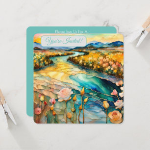 Golden Rose River Valley Sunrise Bridal IV Invitation