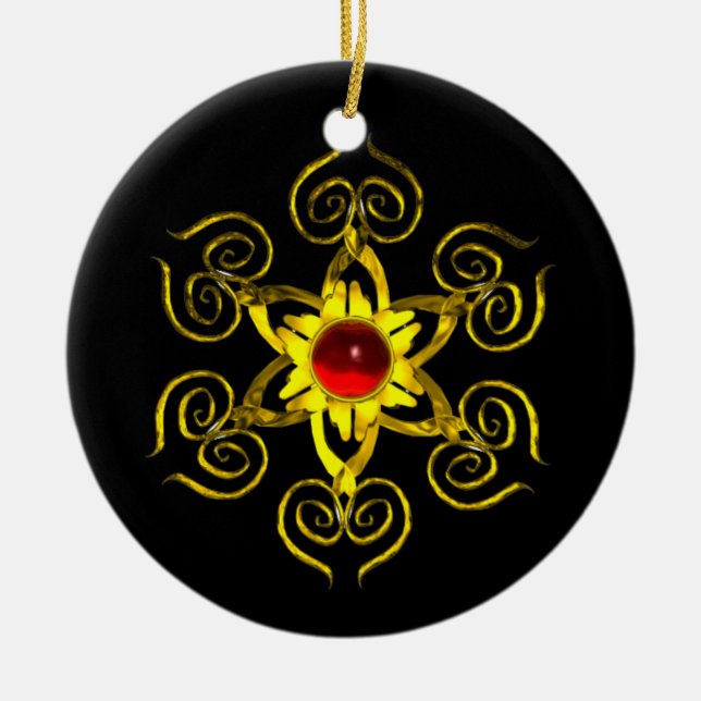 GOLDEN ROSE RUBY ,Black Ceramic Ornament (Front)
