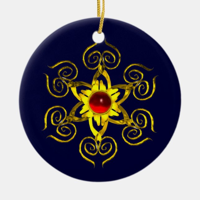 GOLDEN ROSE RUBY ,Blue and white Ceramic Ornament (Front)