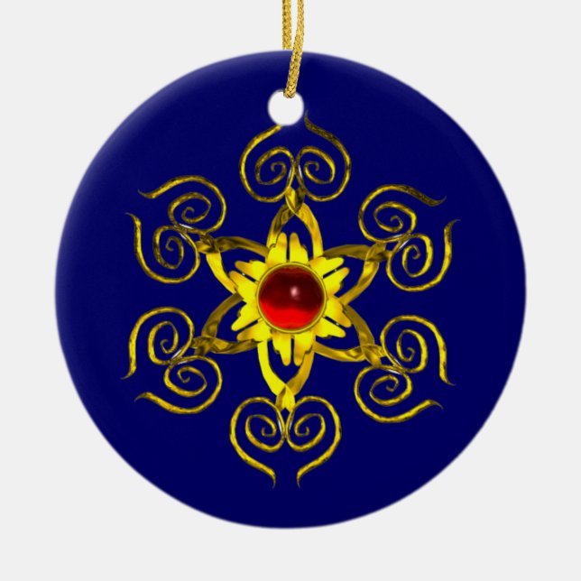 GOLDEN ROSE RUBY ,Blue and white Ceramic Ornament (Front)