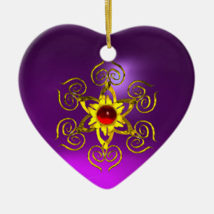 GOLDEN ROSE RUBY ,Purple Amethyst Heart Ceramic Ornament