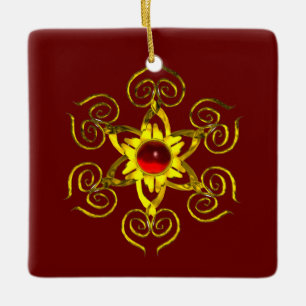 GOLDEN ROSE RUBY ,Red and Blue Ceramic Ornament