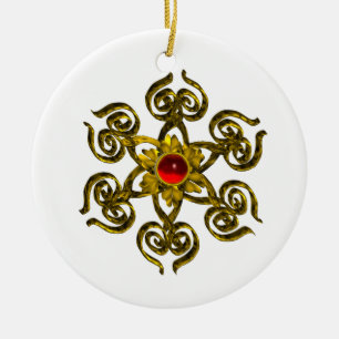 GOLDEN ROSE RUBY ,white Ceramic Ornament