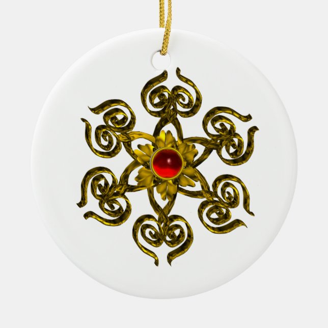 GOLDEN ROSE RUBY ,white Ceramic Ornament (Front)
