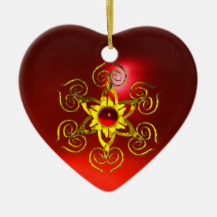 GOLDEN ROSE RUBY ,White Heart Ceramic Ornament