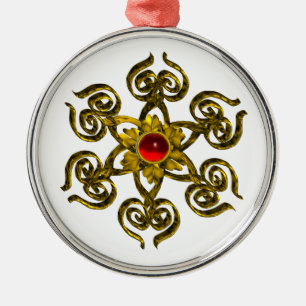 GOLDEN ROSE RUBY ,white Metal Ornament