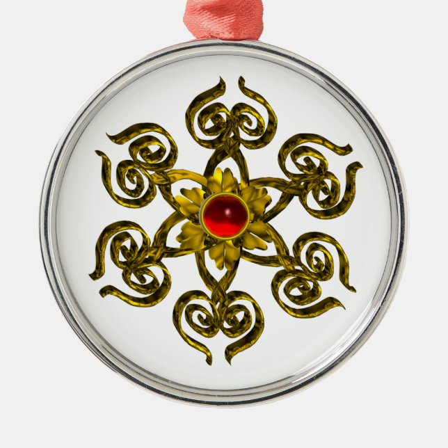 GOLDEN ROSE RUBY ,white Metal Ornament (Front)