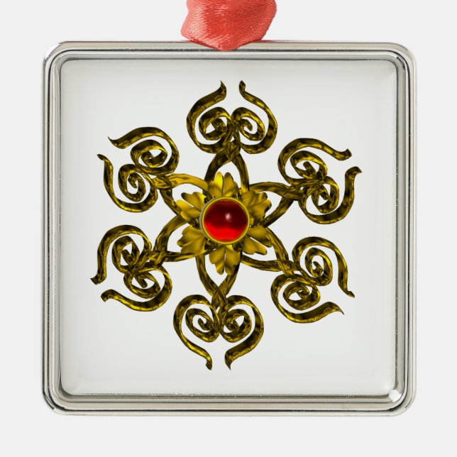 GOLDEN ROSE RUBY ,white Metal Ornament (Front)