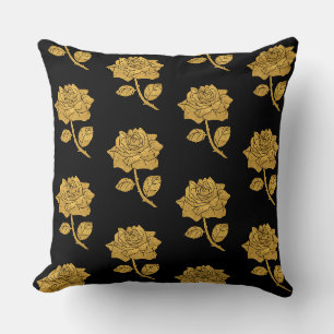 Golden Rose TP Black Throw Pillow