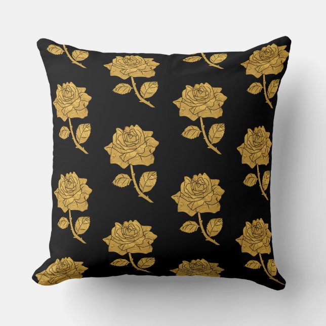 Golden Rose TP Black Throw Pillow (Front)