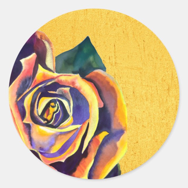 Golden Rose watercolor art Classic Round Sticker (Front)