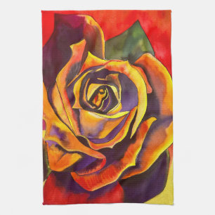 Golden Rose watercolor art Kitchen Towel