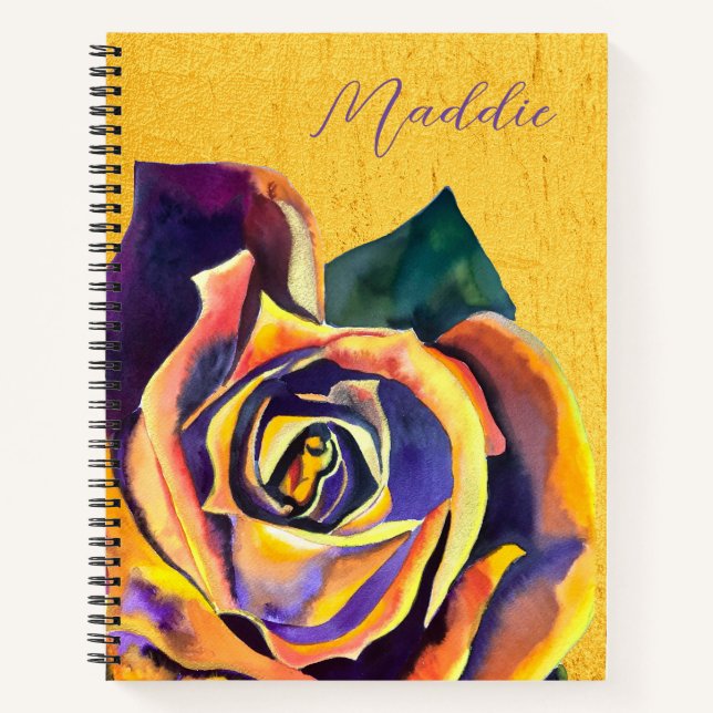 Golden Rose watercolor art Notebook (Front)