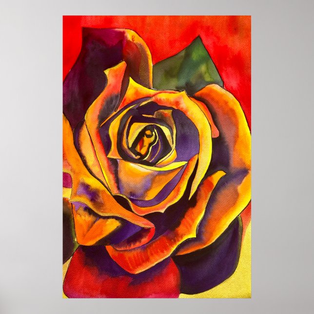 Golden Rose watercolor art Poster (Front)