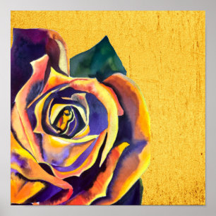 Golden Rose watercolor art Poster
