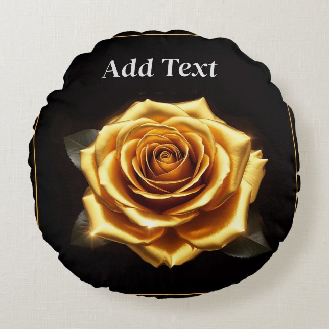 Golden Rose with Glowing Borders Round Pillow (Front)