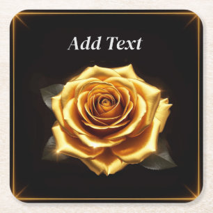 Golden Rose with Glowing Borders Square Paper Coaster