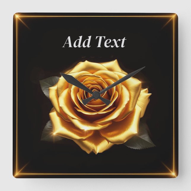 Golden Rose with Glowing Borders Square Wall Clock (Front)