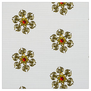 GOLDEN ROSE WITH RED RUBY,White Pattern Fabric
