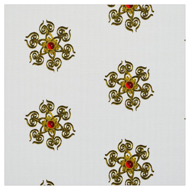GOLDEN ROSE WITH RED RUBY,White Pattern Fabric (Swatch)