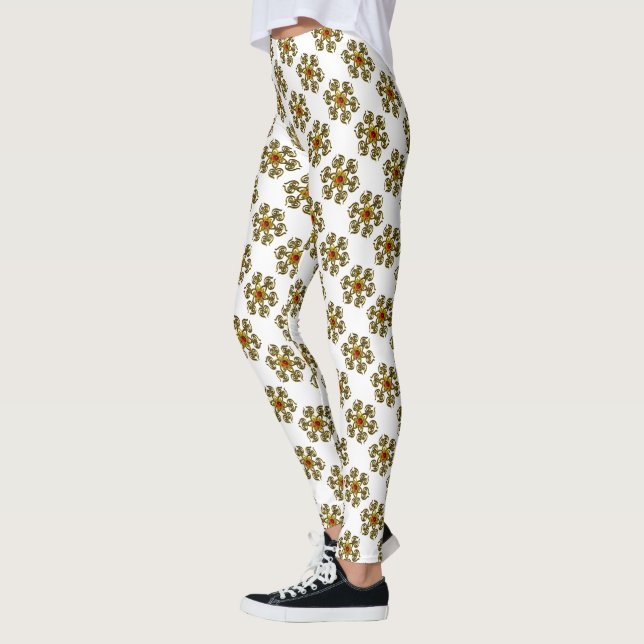 GOLDEN ROSE WITH RED RUBY,White Pattern Leggings (Left)