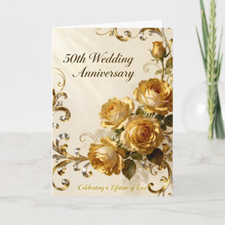 Golden Roses 50th Wedding Anniversary Card
