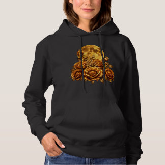 Golden Roses and Moon Celestial Floral Graphic Des Hoodie