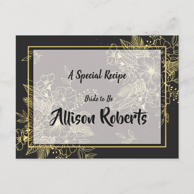 Golden Roses  Bridal Shower Recipe Postcard (Front)