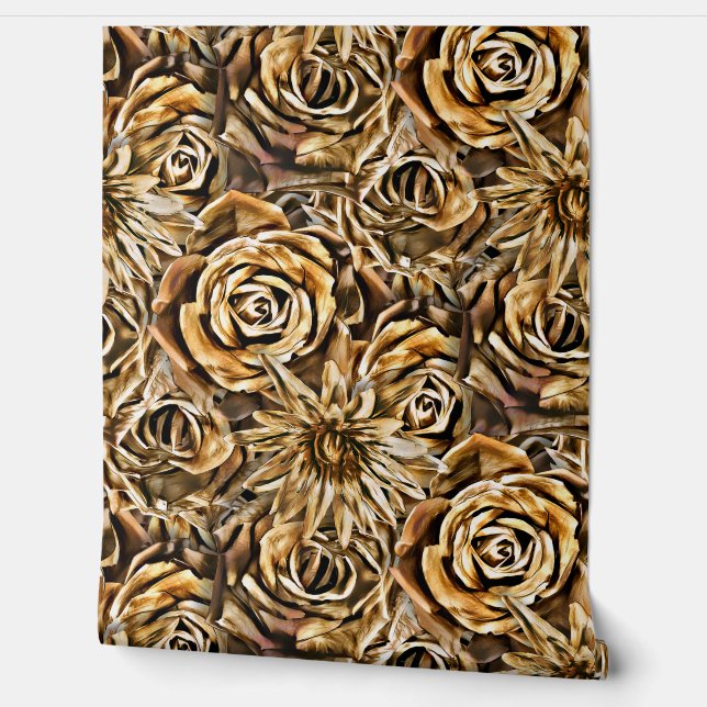 Golden Roses Classy Seamless Floral Pattern Luxury Wallpaper (Unrolling)