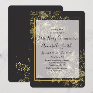 Golden Roses First Holy Comm Invitation