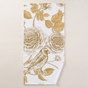 Golden roses,  flowers,  leaves and berries of dog bath towel