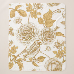 Golden roses, flowers, leaves and berries of dog sherpa blanket
