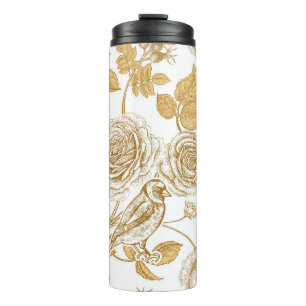 Golden roses, flowers, leaves and berries of dog thermal tumbler
