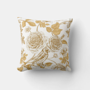 Golden roses,  flowers,  leaves and berries of dog throw pillow