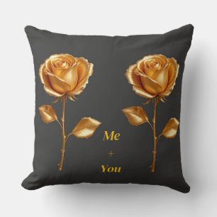 Golden Roses on dark Background Throw Pillow