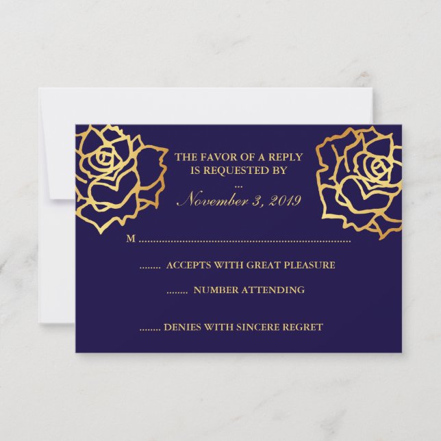 Golden Roses RSVP - Blue Card (Front)