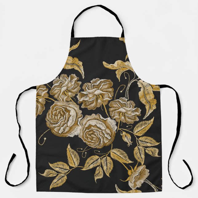 Golden Roses: Vintage Embroidery Pattern Apron (Front)