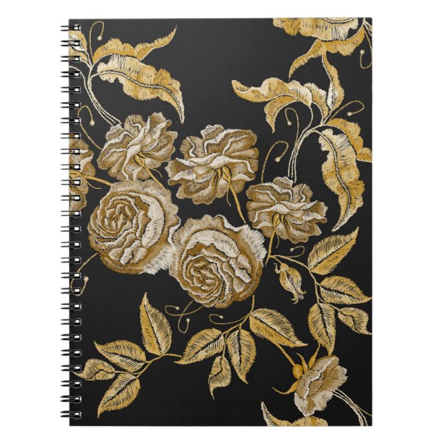 Golden Roses: Vintage Embroidery Pattern Notebook (Front)
