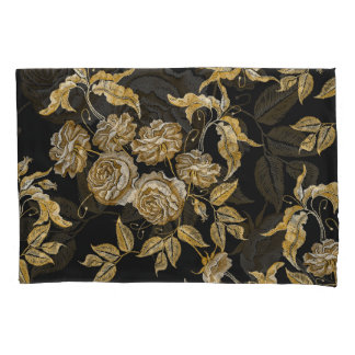 Golden Roses: Vintage Embroidery Pattern Pillowcase